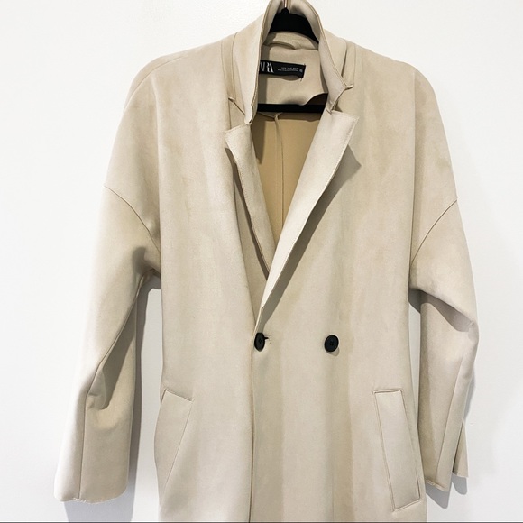 ZARA Faux Tan Suede Trench Coat size Small - Picture 9 of 15
